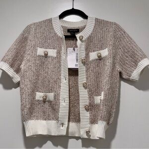 NWT Urban Revivo Tweed Knit Cardigan Top Pearl Buttons M